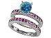 2.05 cttw Sterling Silver 14K White Gold Plated Lab Created Round Blue Opal Wedding Set - Gold Plated Silver