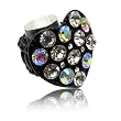 Large Clear and Aurora Borealis Crystal Studded Heart Stretch Ring