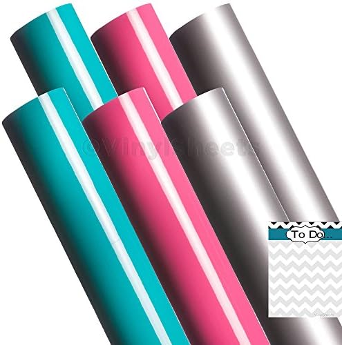 A2G317 12 x 12 Inches Turquoise Pink Silver 2 sheets of each color Gloss Permanent Outdoor Adhesive Vinyl Sheets Rolls for Personal Craft Vinyl Cutters make Wall Decals Vinyl Lettering Stickers at home