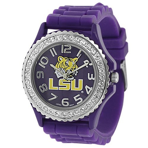 Louisiana State University Tigers LSU Collegiate Watch Silicone Watch with CZ Diamond Stones Bling Rhinestone