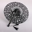 Round Folding Fan, Cloth Hand Fan - Black with White Dots, Gift Idea