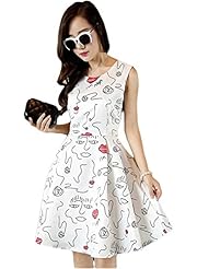 General Print Knee Length Cotton Fit-and-Flare Lace Sleeveless Skater Dress/Homecoming Dress/Party Dress/Wedding Dress/Midi Dress 