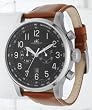 ADEE KAYE XXL ICW FLIEGER UHR CHRONOGRAPH WATCH BLACK DIAL/ BROWN STRAP