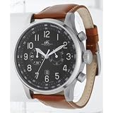 ADEE KAYE XXL ICW FLIEGER UHR CHRONOGRAPH WATCH BLACK DIAL BROWN STRAP by Adee Kaye