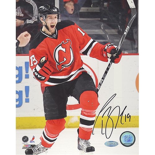 Steiner Sports NHL Travis Zajac Devils Red Jersey Pump Fist Vertical Autographed 8-by-10-Inch Photograph
