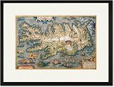 Black Framed/Matted Print 17x23, Map of Iceland