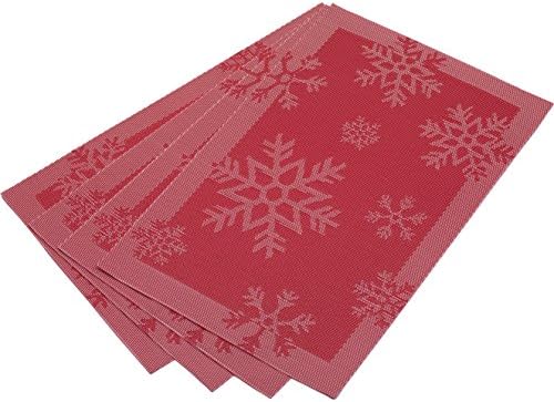 DinaChef Red Snowflake Placemats for Christmas Table Decoration, Table Mats for Dining Table or Kitchen, Reversible Large Place Mats, Large Rectangle Mat, Dinner Table Placemats Set of 4
