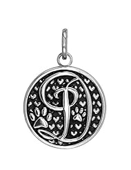 D - Large Solid 925 Sterling Silver with Black Finish Szira Collection Paw and Hearts Monogram Initial D Charm, Pendant, Key Ring, for Dog, Cat or Person