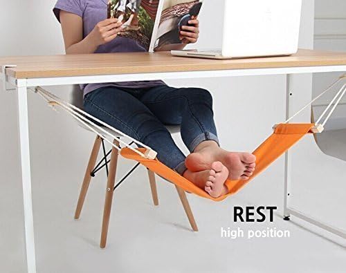 OUTOWIN Canvas Foot Rest Desk Hammock Adjustable Mini Footrest Stand Office Desk Feet Hammock (Orange)