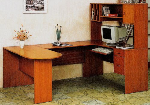 U-Shaped Oak Finish Executive Office Computer Desk with Return