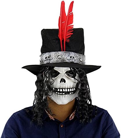 PrettyGal Halloween Party Horror Ghost Scary Masks, Latex Eco-Friendly Material Terror Skull Head Masks with Hat curly hair Wigs for Halloween Masquerade