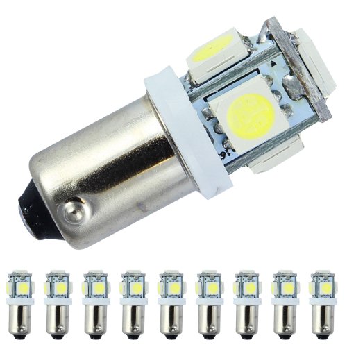 QuickFitLED (10 Pieces) Direct Fit White 5-SMD Car LED Bulb For BA9 53 57 1895 64111, Dome Map Trunk