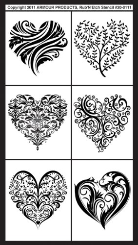 Armour Rub N Etch Stencil, Fancy Hearts