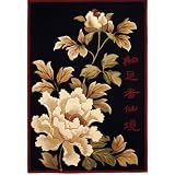 Asian Floral Modern Art Rug - Black (5'2"x7'6") by -
