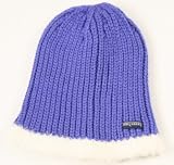 ATLANTA THRASHERS BLUE Ribbed Cuffless Knit Beanie Hat With White Faux Fur Edge - Adult