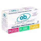 o.b. Silk Ease Tampons Multi-Pack, Variety Pack of 9 Regular, 6 Super, and 5 Super Plus Tampons, 20-Count Box