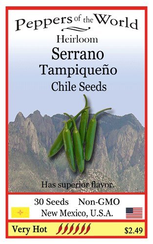 Heirloom Serrano Tampiqueno Chile Seeds - 30 Seeds - Very Hot! Heirloom Serrano Tampiqueno Chile Seeds - 30 Seeds - Very Hot!