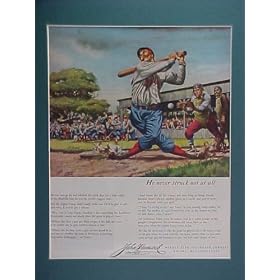 Mighty Case Struck Out Mudville 9 1947 John Hancock Advertisement Bulletin 14 X 18 Matted Ready For Framing