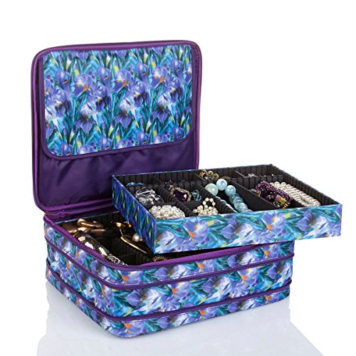 Joy Mangano Jewel Kit Duo 2-Tier Jewelry Box Watercolor Purple/Blue 13-1/4″L x 11″W x 4-1/2″H