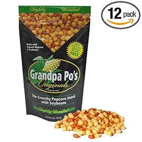 Grandpa Po's Originals, Slightly Unsalted Crunchy Organic Popcorn Snack with Soybeans, 5 Ounce  Bags (Pack of 12)