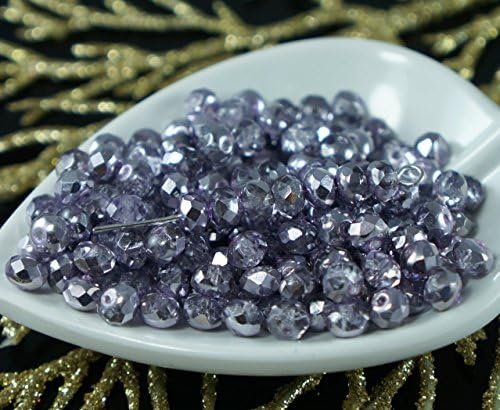 Metallic Purple Clear Czech Glass Faceted Rondelle Beads Rondelles Fire Polished Donut 5mm x 3mm 30pcs