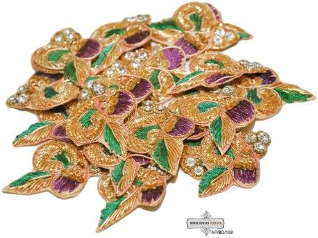Traditional Hand Crafted Patches Bridal Women Indian Appliques Floral Design Golden Patch Beaded Home Decor Antique Applique 10 Pcs.