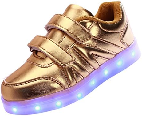 ERUPT Unisex 7 Color LED Light Up Sport Shoes Kids Flashing VELCRO Sneakers, gold 35