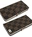 iPhone 7 Plus, Luxury Brown Checker Faux Leather Fashion Designer Wallet Flip Cover Skin Case Stand