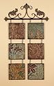 Tuscan Metal Embossed Multi Colored hand Crafted Hanging Wall Tiles Set of 6 on Metal Rod