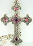 Flared Clergy Bishops Amythest Glass Gem Pectoral Cross Silver Gild 30