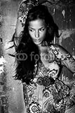 IMAGE OF Wallmonkeys Peel and Stick Wall Decals - Beautiful Woman Portrait, Black White, Outdoor Shot - 36