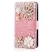Rosepark(TM) Moto G leather case, 3D Handmade Bling Crystal Crown Rhinestone Flower Pearl Diamond Design Sparkle Glitter Leather Wallet Type Magnet Flip Case Cover for Moto G(Pink), With Screen Protector, Stylus Pen and Cleaning Cloth
