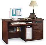 Kathy Ireland Home by Martin Furniture Huntington Oxford Single Pedestal Wood Computer Desk in Burnish