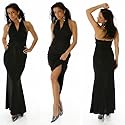 Maxikleid Empirestil Abendkleid Kleid schwarz glänzend Neckholder 36,38