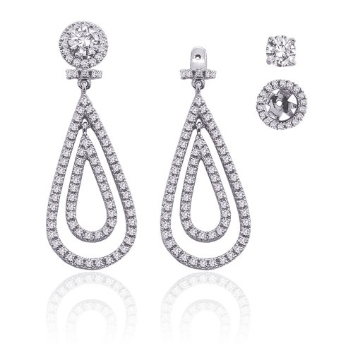 14K White Gold 1 ct. Diamond Detachable Teardrop Earring Jackets (Higher Quality)