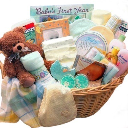Deluxe Welcome Home Precious Baby Shower Gift Basket in Neutral Colors for Newborns