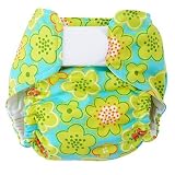 LIME FLOWERS ON AQUA One Size Designer Cloth Diaper