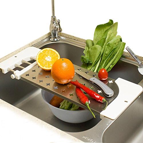 Risidor Retracted Sink Dish Drying Rack Shelf - Multipurpose SUS304 Stainless Steel Colander Dish Drainer