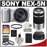 Sony Alpha NEX-5N Digital Camera Body & E 18-55mm OSS Lens (Silver) with E 55-210mm OSS Zoom Lens + 16GB Card + Battery + 4 Filters + Case + Accessory Kit