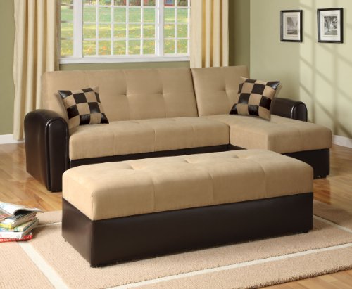 Acme 05775W Lakeland Reversible Adjustable Sofa with Storage, Sand Microfiber/Espresso Polyurethane Finish