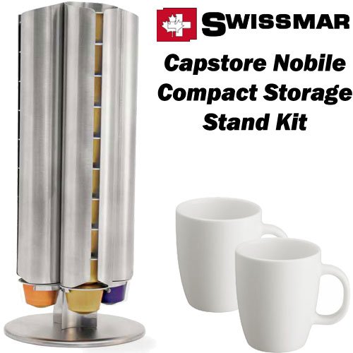 Swissmar 80010 Capstore Nobile Compact Storage Stand for 40 Nespresso Capsules With 2 Bonus Coffee Mugs