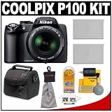 cheap Nikon Coolpix P100 10.3 Megapixel Digital Camera with 26x Optical Zoom (Matte Black) with + (2) EN-EL5 Batteries + Case + Accessory Kit