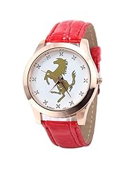 Horse Pattern Quartz Analog Watch Wristwatch Timepiece with PU Leather Band & Rhinestones for Women Lady - Red SWWT5-280956