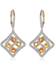 Gold Plated Sterling Silver Orange and Yellow Sapphire with Diamond-Accent Drop Earrings (0.14 cttw, G-H Color, I2-I3 Clarity)