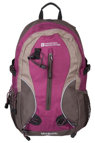 Mountain Warehouse 23 Litre Rucksack - Merlin - Medium Backpack Camping Hiking Travel Berry