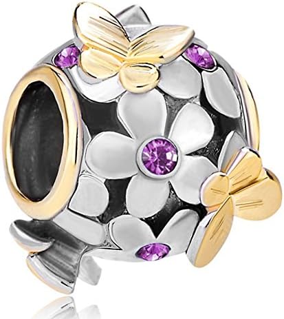 Authentic 925 Sterling Silver Butterfly Charm Purple Crystal Bead Fit Pandora Charms
