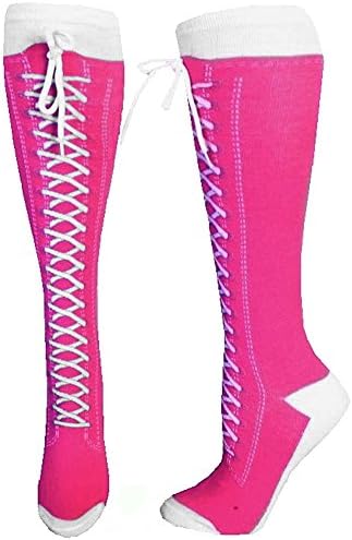 Whimsical Knee-High Socks (Hot Pink) Printed Laces and Real Shoelace - 1 Pair
