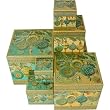 Set of 7 Sapphire Sparkle Gold and Turquoise Cube Boxes, Punch Studio