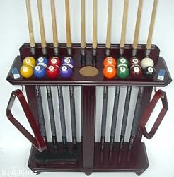 10PoolCueBilliardStickFloorRack-HolderMahoganyFinish