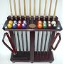 10 Pool Cue Billiard Stick Floor Rack - Holder Mahogany Finish